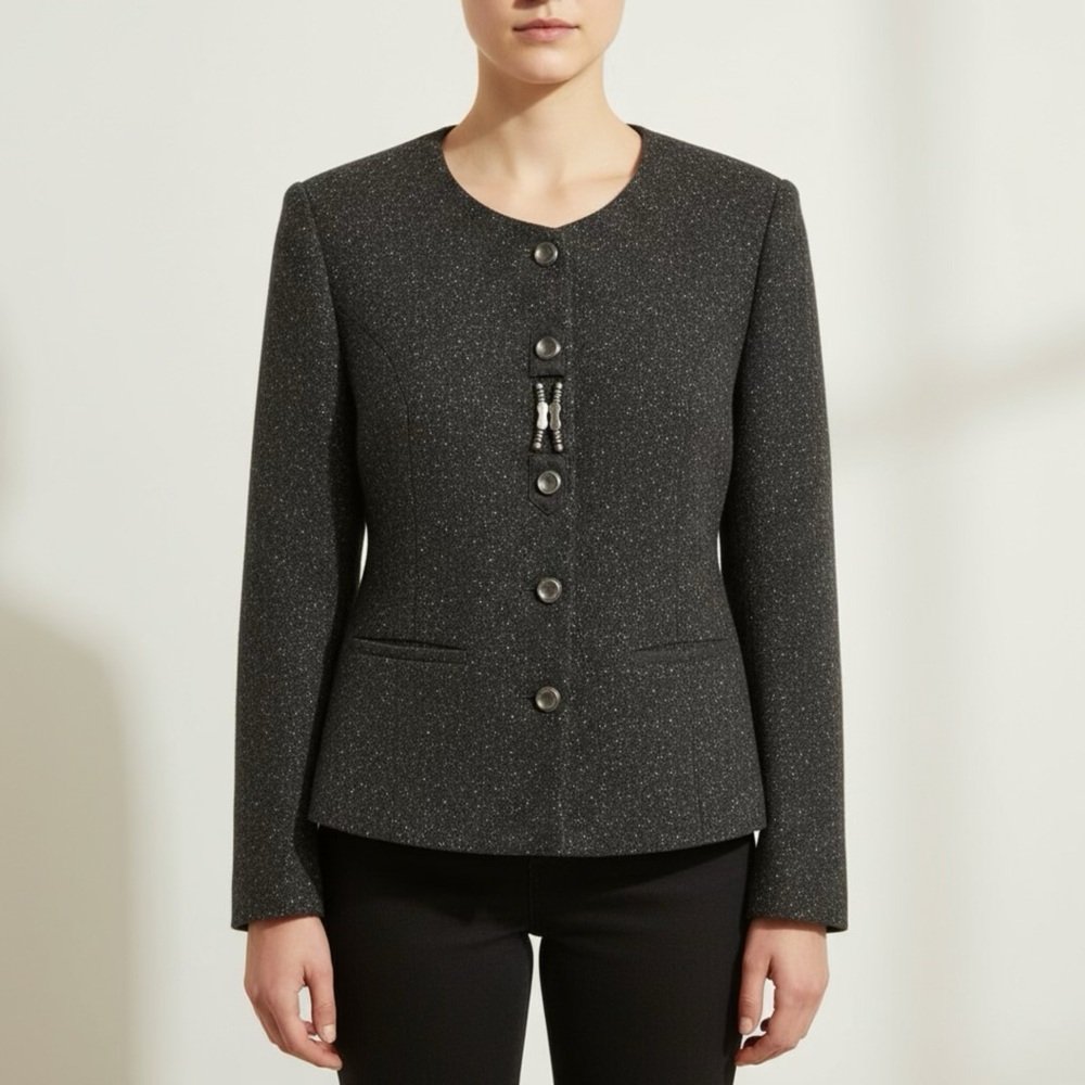 Vintage Grachten 80's Blazer Jacket Oatmeal Black Button Up Wool Blend‎